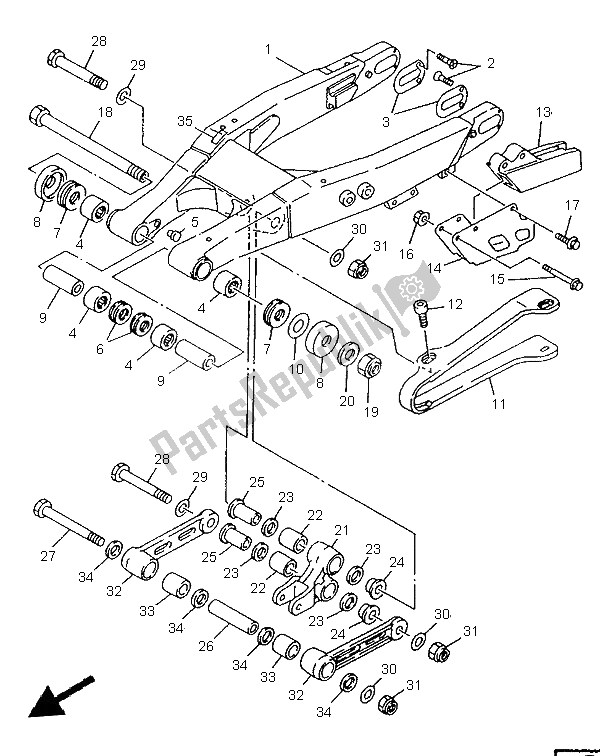 All parts for the Rear Arm of the Yamaha WR 250Z 1996