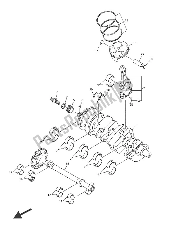 All parts for the Crankshaft & Piston of the Yamaha YZF R1M 1000 2016