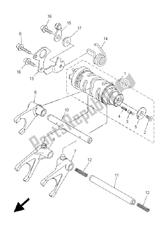 All parts for the Shift Cam & Fork of the Yamaha TDM 900A 2005