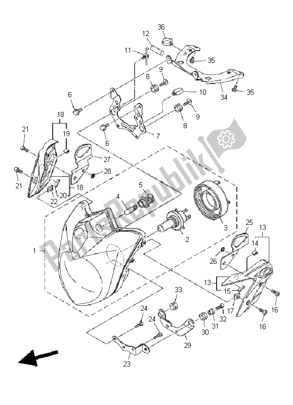 All parts for the Headlight of the Yamaha XJ6N 600 2010