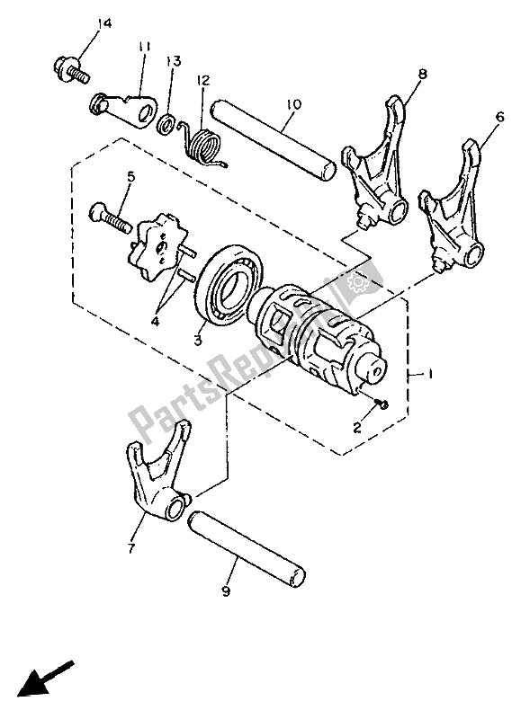 All parts for the Shift Cam & Fork of the Yamaha XT 600E 1992