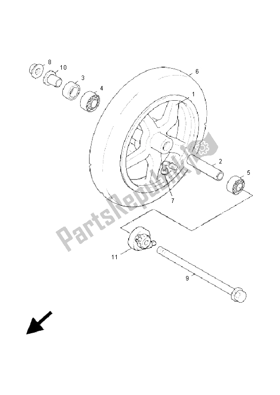 All parts for the Front Wheel of the Yamaha XC 125 Cygnus 2005