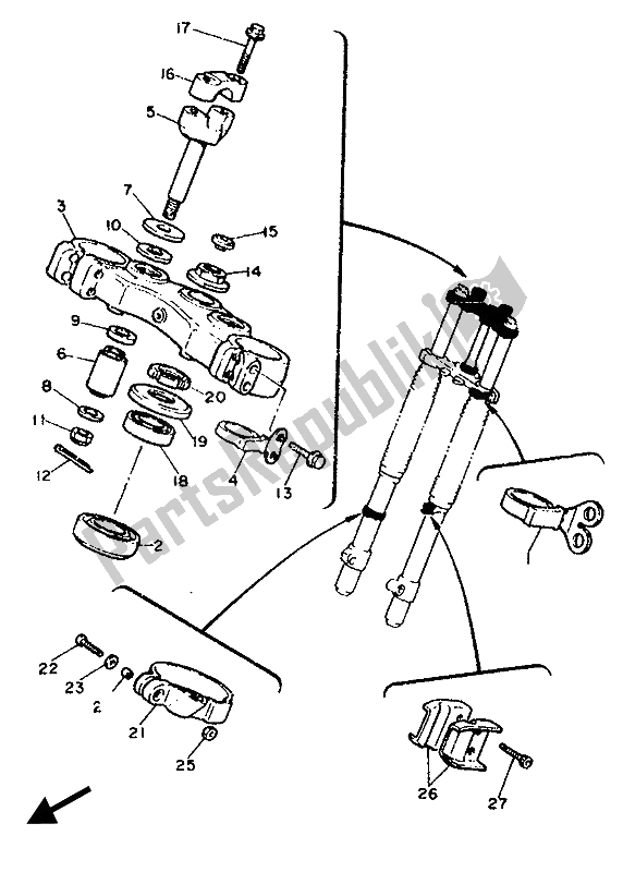 All parts for the Steering of the Yamaha TT 600W 1989