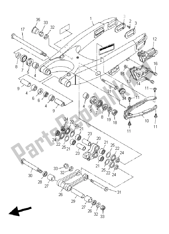 All parts for the Rear Arm of the Yamaha WR 250F 2010