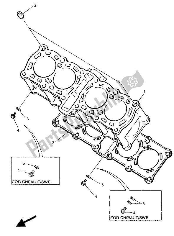 All parts for the Cylinder of the Yamaha FZR 600R 1994