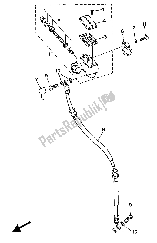 All parts for the Front Master Cylinder (flat Handle) of the Yamaha XV 535 Virago 1989