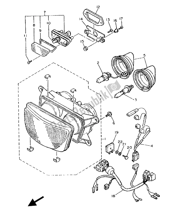 All parts for the Headlight of the Yamaha FZR 1000 1993