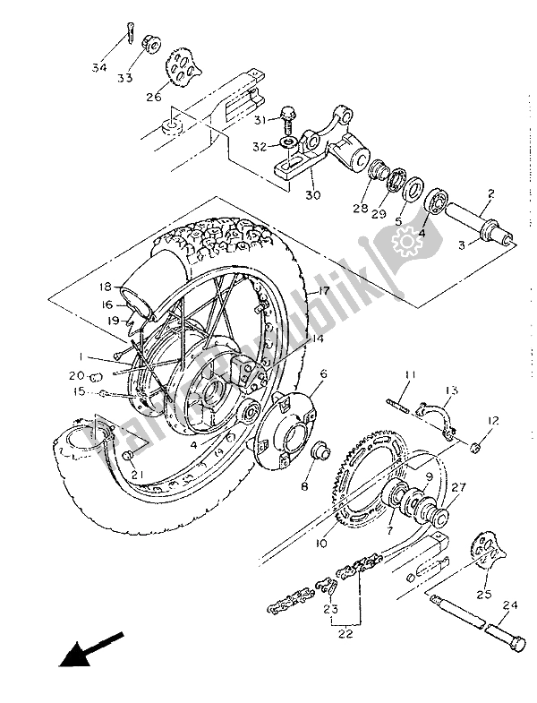 Alle onderdelen voor de Achterwiel van de Yamaha XT 600 1987