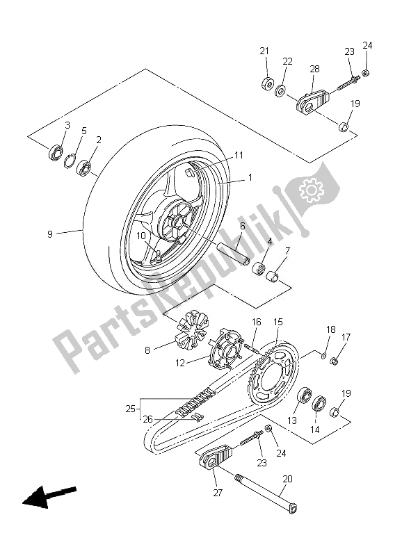 All parts for the Rear Wheel of the Yamaha YZF R6 600 2010