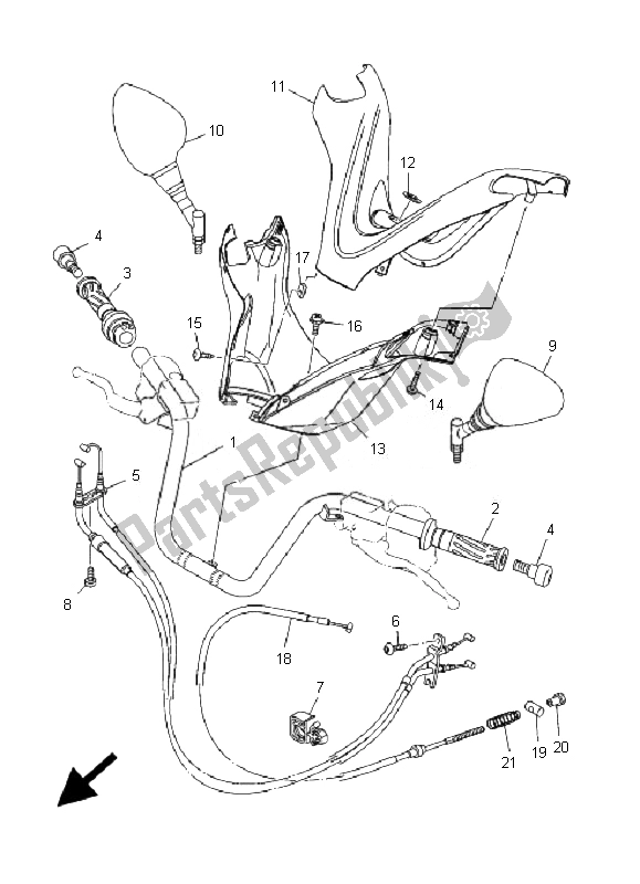 All parts for the Steering Handle & Cable of the Yamaha YP 400 Majesty 2007