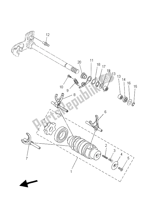All parts for the Shift Cam & Fork of the Yamaha XT 660X 2006
