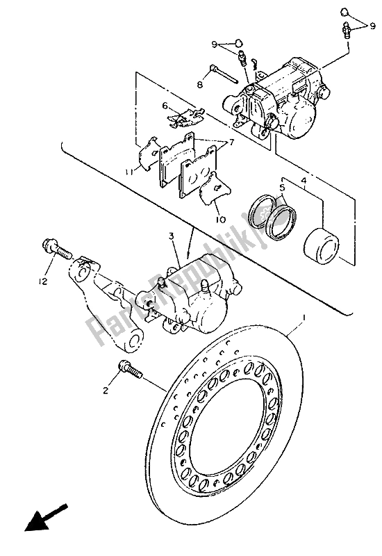 All parts for the Rear Brake Caliper of the Yamaha XJ 600S Diversion 1992