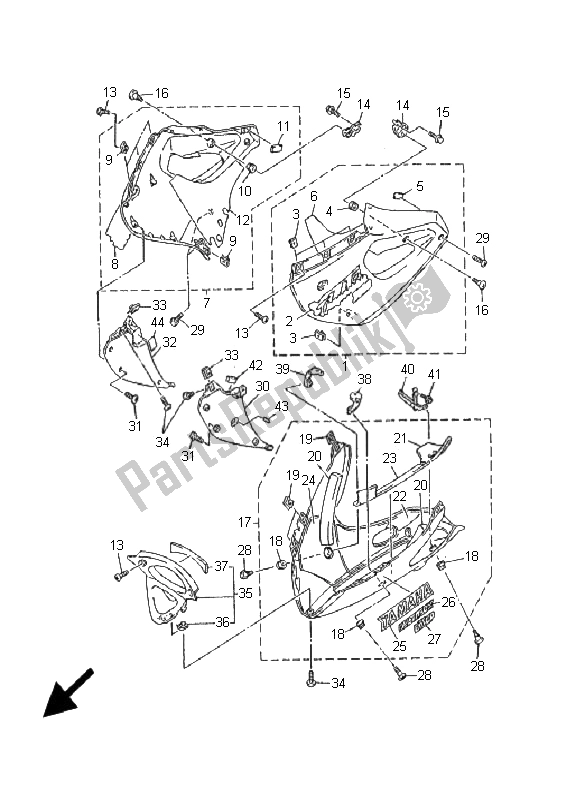 Tutte le parti per il Cowling 2 del Yamaha YZF 1000R Thunderace 2001