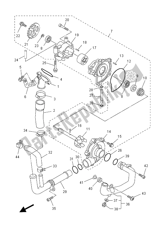 All parts for the Water Pump of the Yamaha FZ1 N 1000 2012