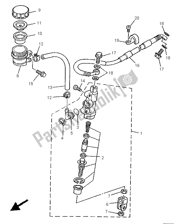 Toutes les pièces pour le Maître-cylindre Arrière du Yamaha YZ 125 LC 1996