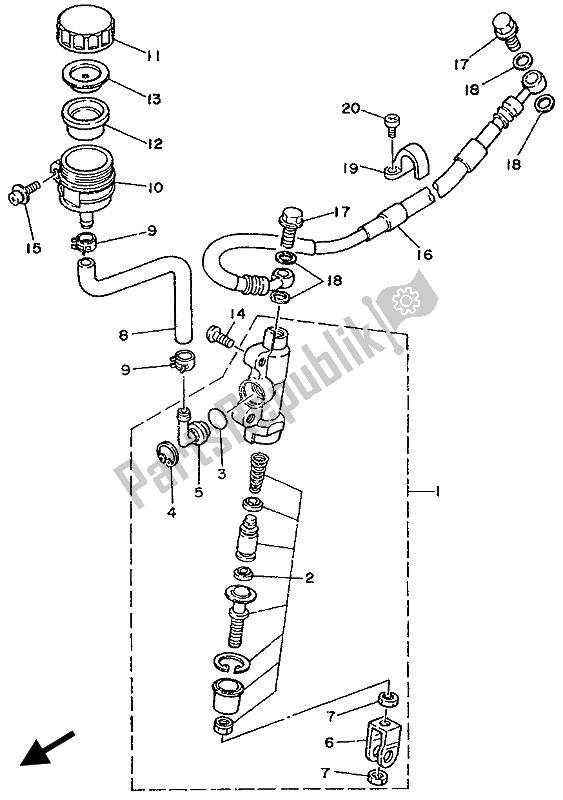 Toutes les pièces pour le Maître-cylindre Arrière du Yamaha YZ 250 1989