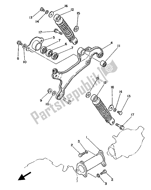 All parts for the Rear Arm Suspension of the Yamaha PW 50 1988