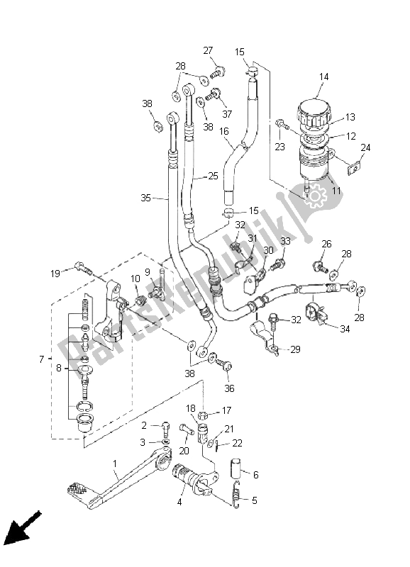 Todas as partes de Cilindro Mestre Traseiro do Yamaha FJR 1300A 2005