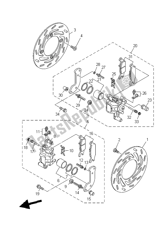 All parts for the Front Brake Caliper of the Yamaha YFM 700 Fwad Grizzly 4X4 2014