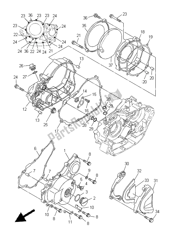 All parts for the Crankcase Cover 1 of the Yamaha WR 250R 2014