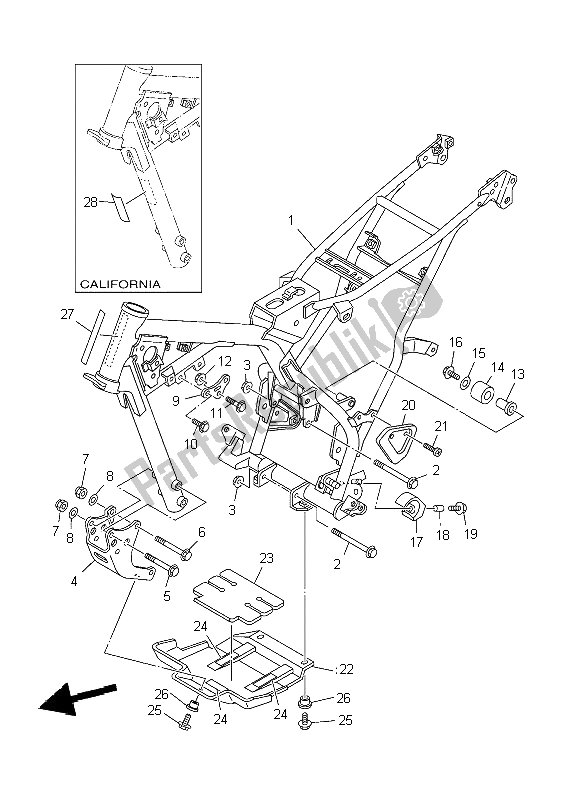 All parts for the Frame of the Yamaha TT R 125 SW LW 2004