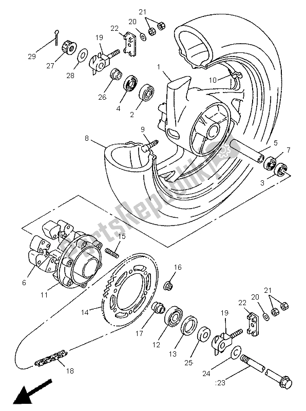 All parts for the Rear Wheel of the Yamaha TDM 850 1995