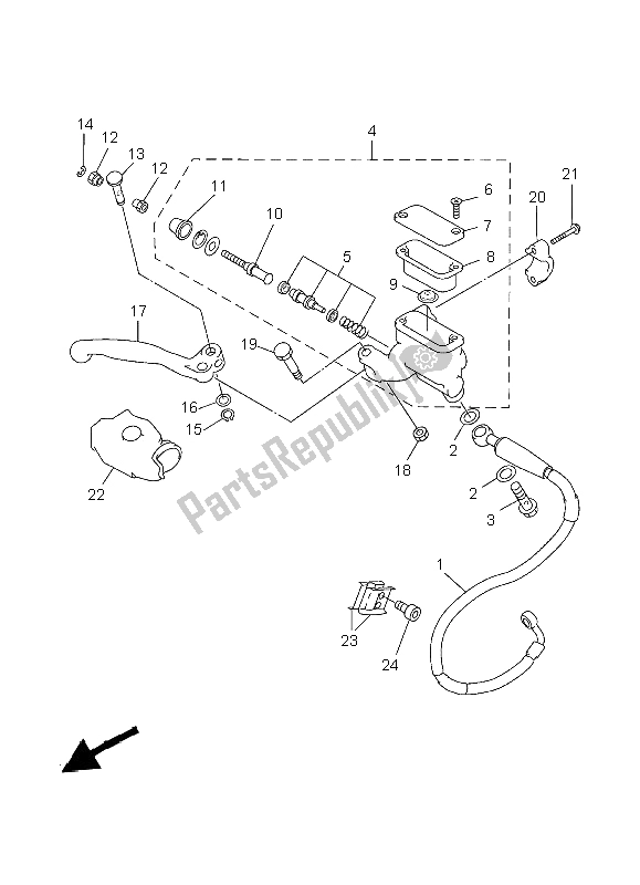 All parts for the Front Master Cylinder of the Yamaha WR 250Z 1998