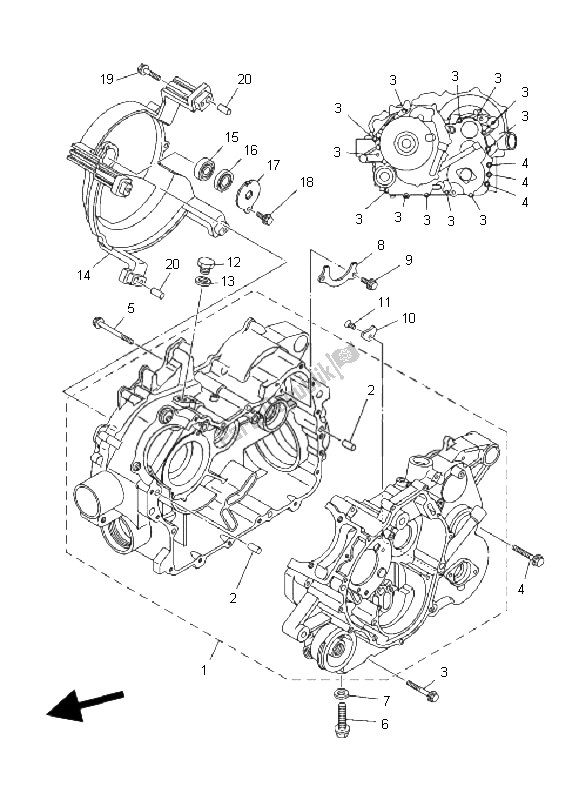 All parts for the Crankcase of the Yamaha YFM 350F Grizzly 4X4 2011