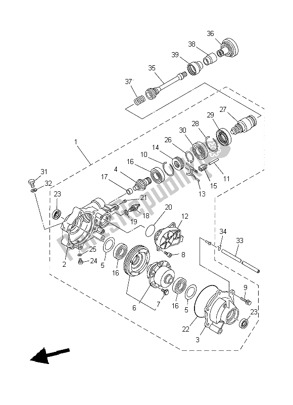 All parts for the Front Differential of the Yamaha YFM 350 DE Grizzly 2014