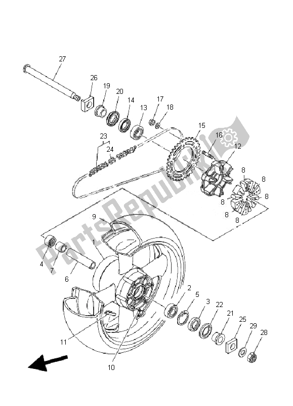 All parts for the Rear Wheel of the Yamaha MT 01 1670 2007