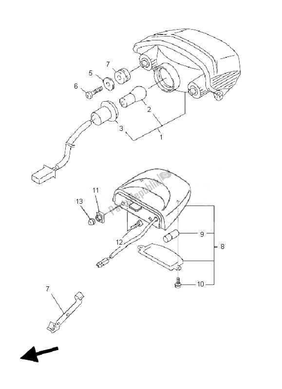 All parts for the Taillight of the Yamaha FZ6 NA 600 2007