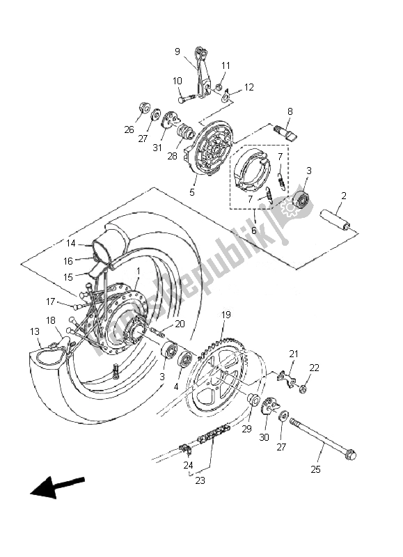 Todas as partes de Roda Traseira do Yamaha TT R 125E SW LW 2007