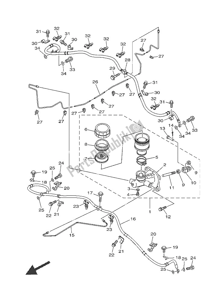 All parts for the Master Cylinder of the Yamaha YXE 700 ES 2016