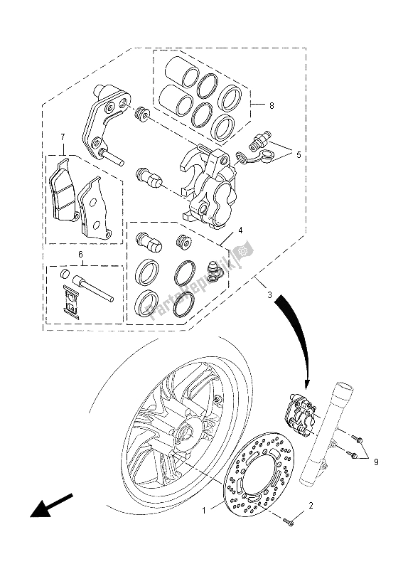 All parts for the Front Brake Caliper of the Yamaha VP 250 X City 2012