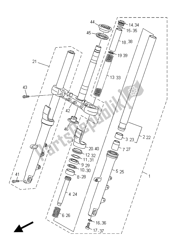 All parts for the Front Fork of the Yamaha XJ6F 600 2015