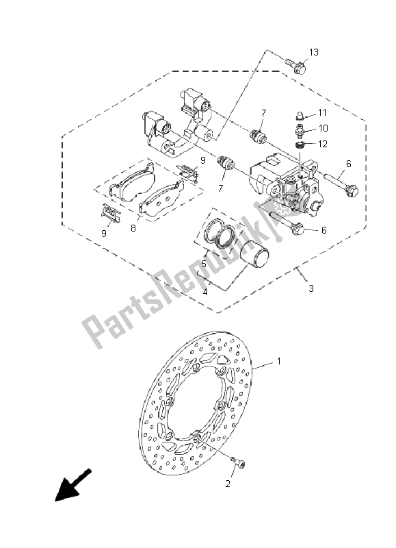 All parts for the Rear Brake Caliper of the Yamaha XP 500 T MAX 2009