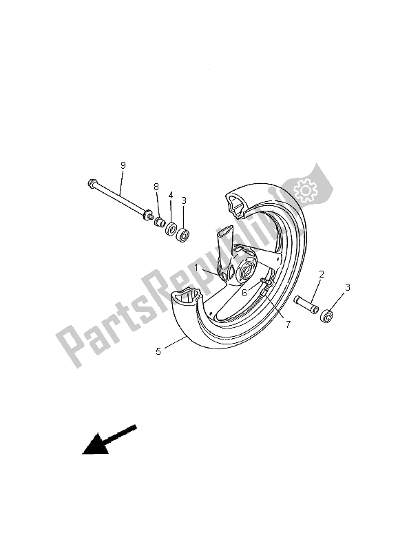 All parts for the Front Wheel of the Yamaha FZS 600 2000