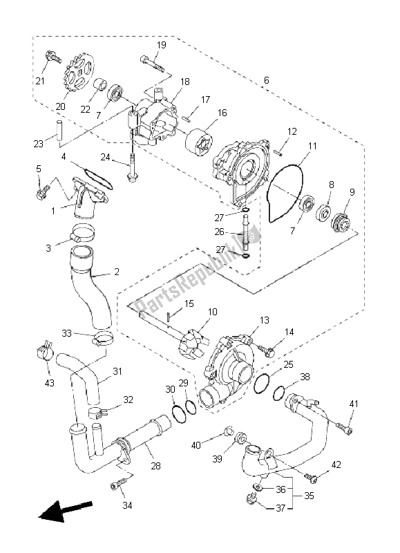 All parts for the Water Pump of the Yamaha FZ8 NA 800 2011