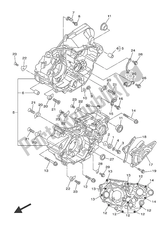 All parts for the Crankcase of the Yamaha YZ 450 FX 2016