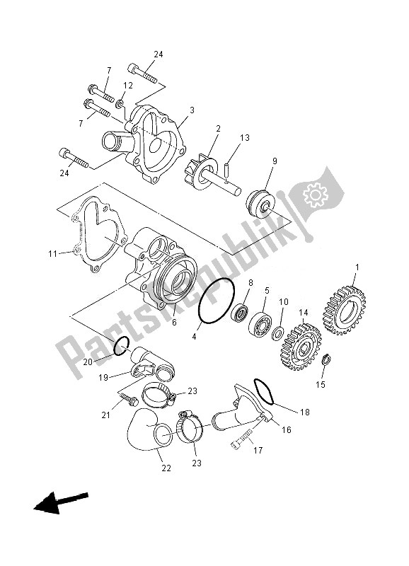 All parts for the Water Pump of the Yamaha XT 660Z Tenere 2010