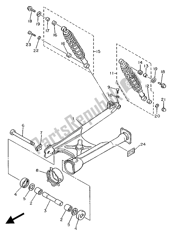 All parts for the Rear Arm & Suspension of the Yamaha XV 535 Virago 1989