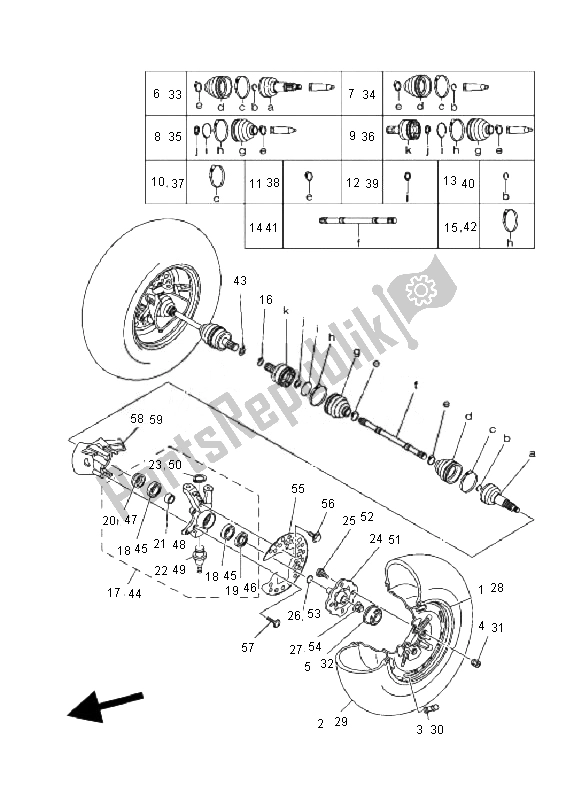 All parts for the Front Wheel of the Yamaha YFM 350F Grizzly 4X4 IRS 2010