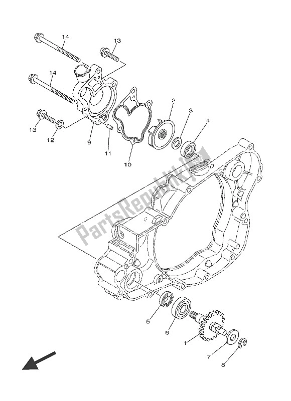 All parts for the Water Pump of the Yamaha YZ 250 2016