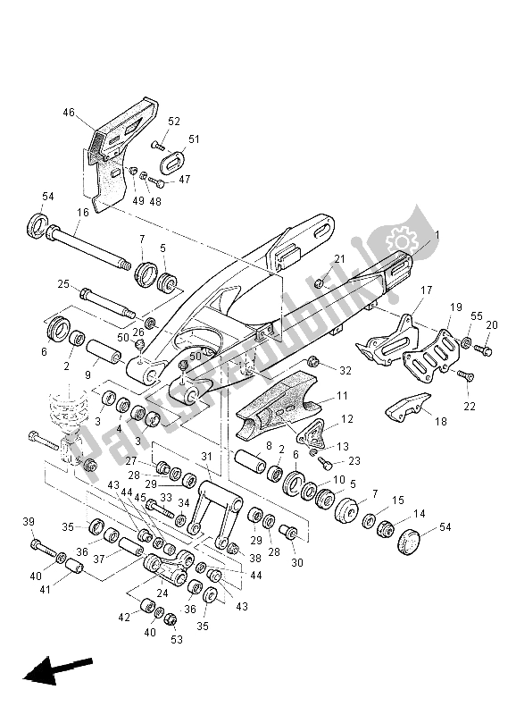 Alle onderdelen voor de Achterste Arm van de Yamaha TT 600 RE 2004