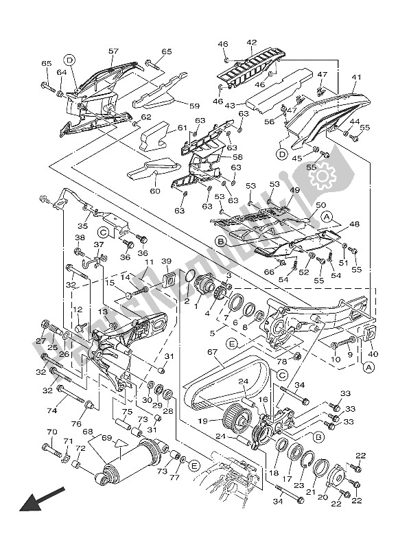 All parts for the Rear Arm & Suspension of the Yamaha XP 500 2016