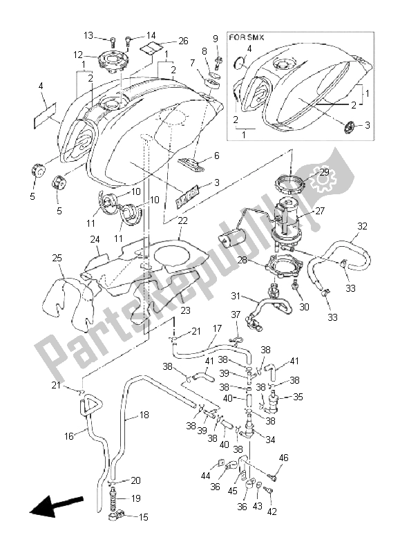 All parts for the Fuel Tank of the Yamaha XJR 1300 2008