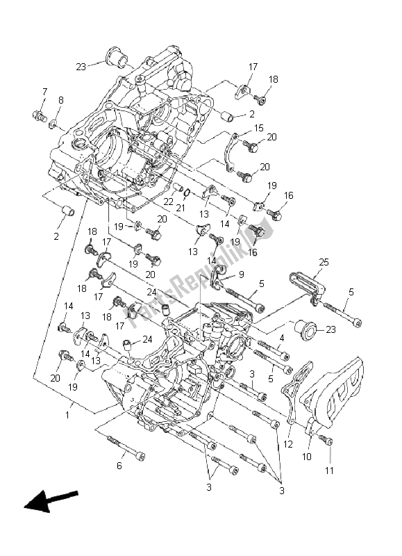 All parts for the Crankcase of the Yamaha WR 250F 2008