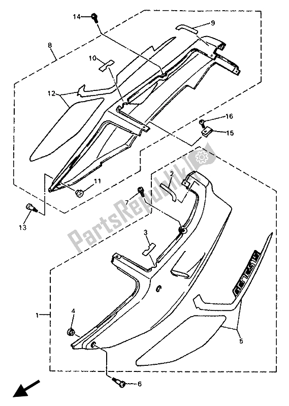 Alle onderdelen voor de Zijdeksel van de Yamaha YZF 750R 1993