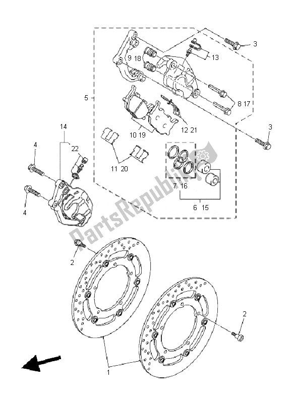 All parts for the Front Brake Caliper of the Yamaha XJ6 FA 600 2010