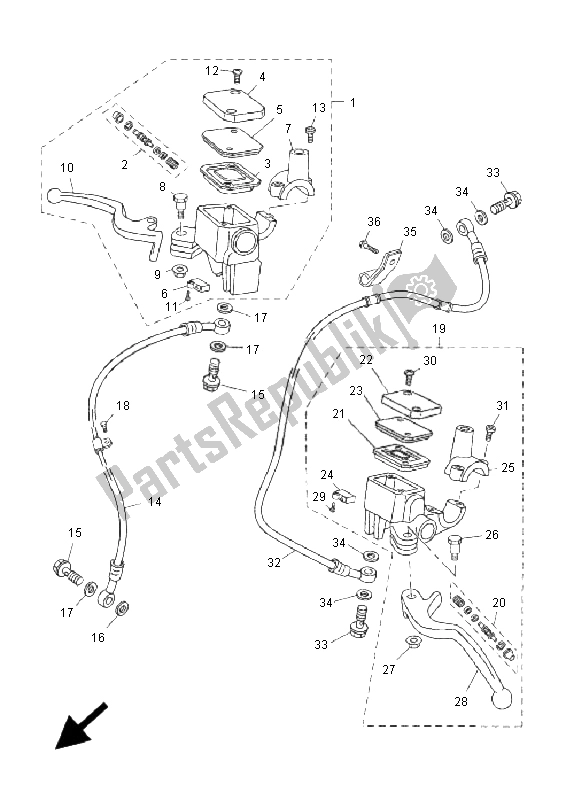 All parts for the Front Master Cylinder of the Yamaha YP 250R X MAX 250 2005